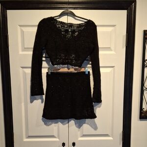 Black Crochet Beach Cover Two-Piece Set